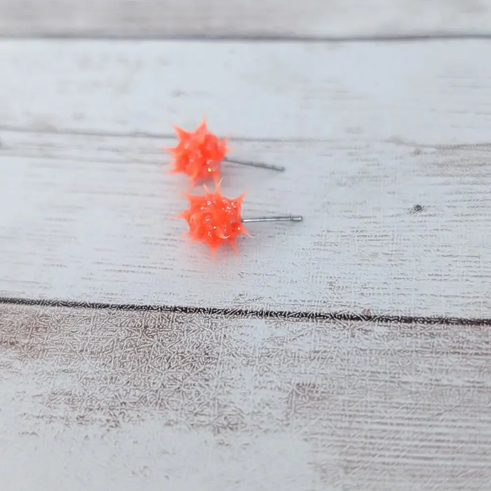 Retro Punk Stud Earrings Bright Orange - Small